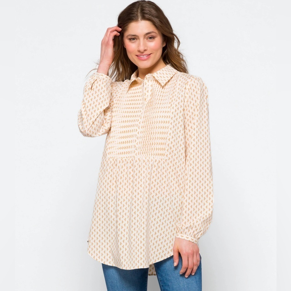 NYDJ Pleated Tunic Top Maison Geo Size Large